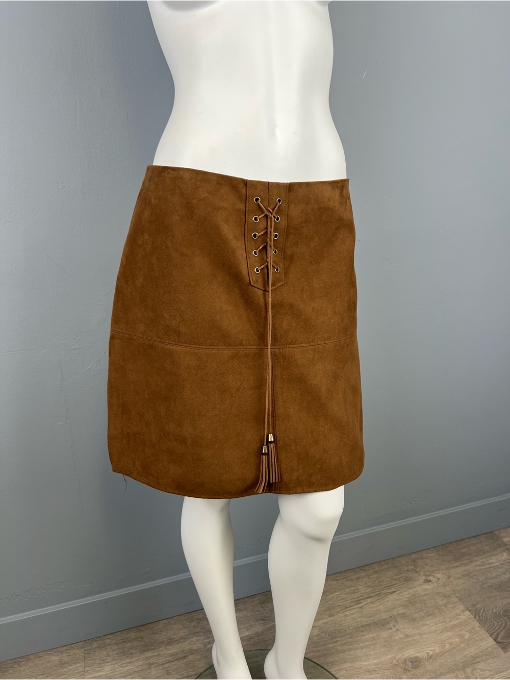 Springfield Faux Suede Lace-Up Mini Skirt in Brown